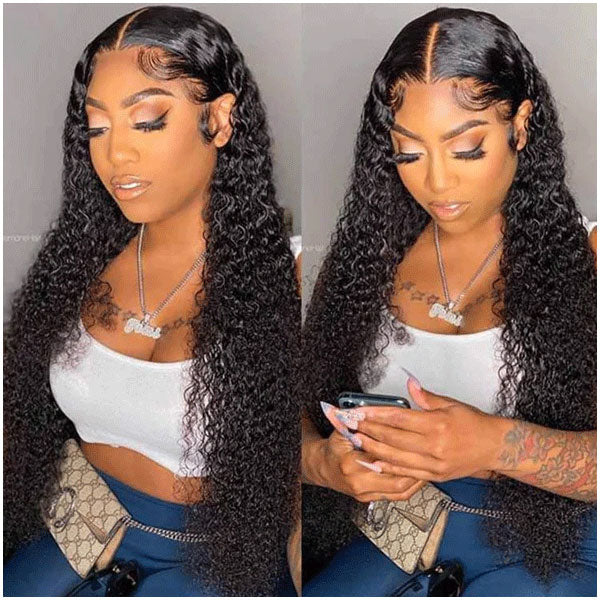 Long Jerry Curly Lace Frontal wigs natural black color wigs 13x4 13x6 Lace Area