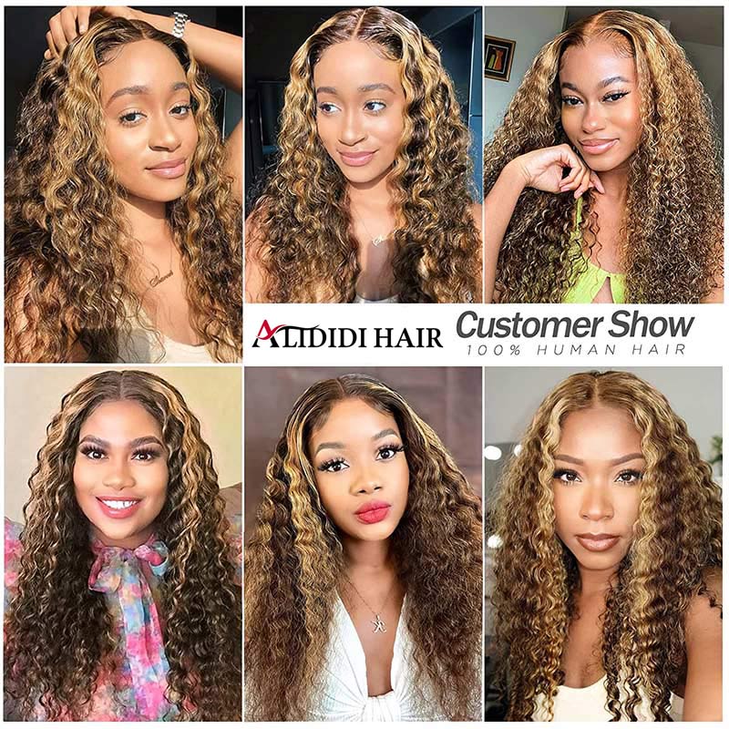 Honey Blonde Highlight 13x4/4x4 HD Lace Front Wig Deep Curly Pre Plucked 100% Human Hair Wig