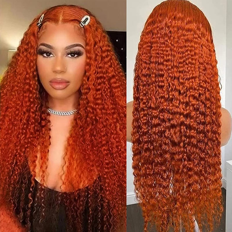 Ginger Orange Color 4x4/13x4 HD Curly Lace Frontal Wig Best Human Hair Wigs Online-Alididihair