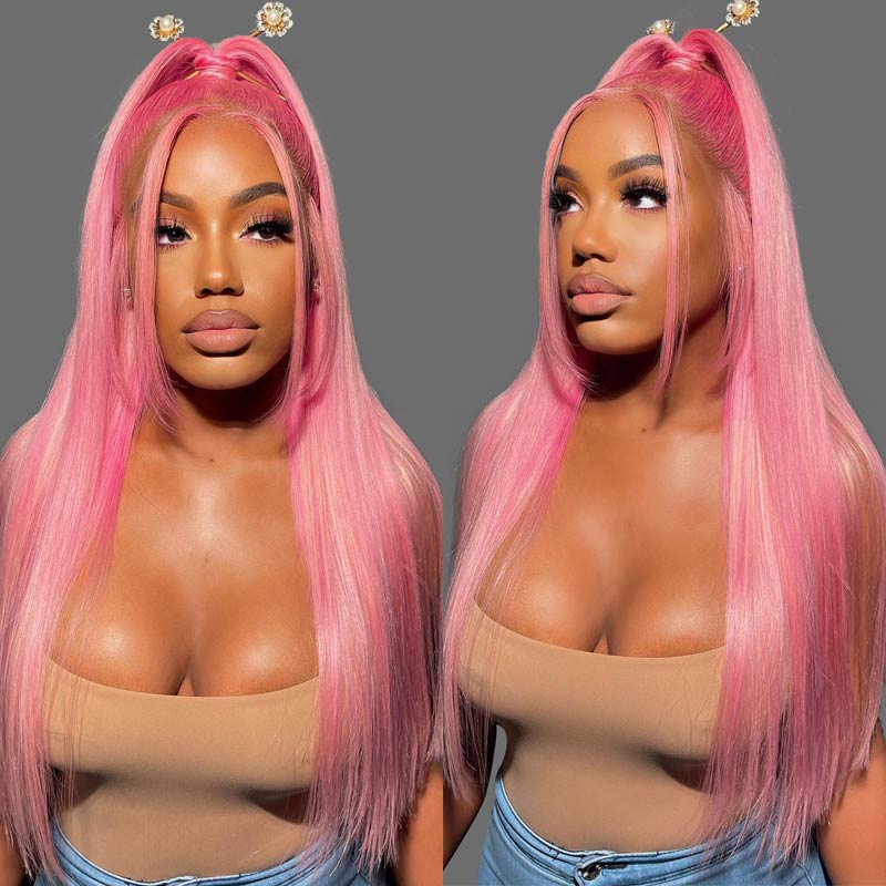 Pink-Lace-Front-Wigs-Human-Hair-For-Women-Long-Straight-hair-wig