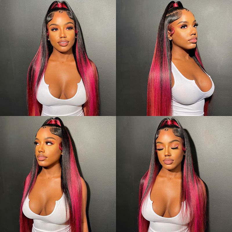 13x4 HD Lace Frontal Wig Red Hair With Highlights Long Straight Hair 100% Real Human Hair Wig-Alididihair