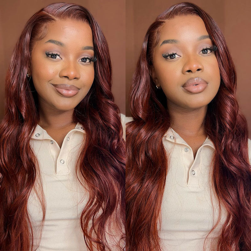 Alididi Reddish Brown Body Wave 4x4/13x4 HD Transparent Lace Front Wigs Human Hair