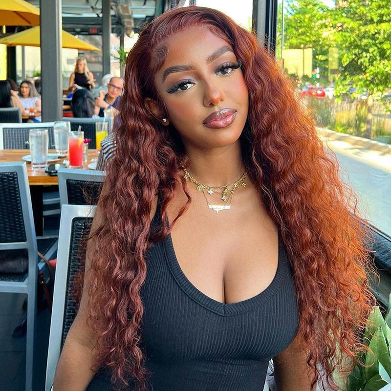 Reddish Brown Color 4x4/13x4 Water Wave HD Transparent Lace Front Wig Pre Plucked Hairline Best  Human Hair Wigs