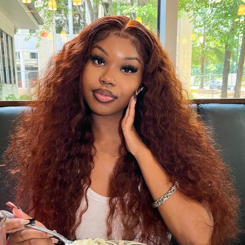 Reddish Brown Color 4x4/13x4 Water Wave HD Transparent Lace Front Wig Pre Plucked Hairline Best  Human Hair Wigs