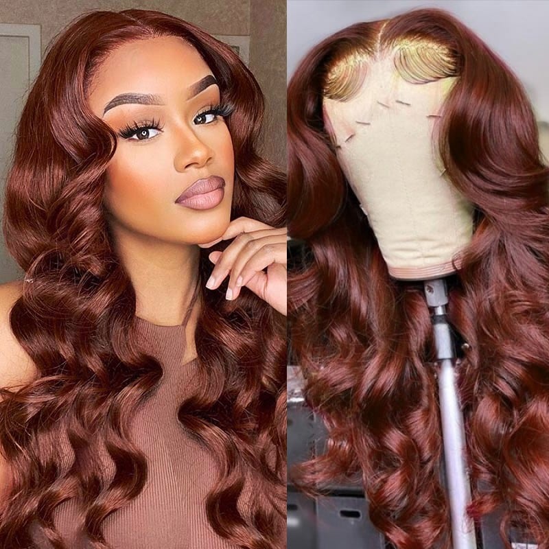 Alididi Reddish Brown Body Wave 4x4/13x4 HD Transparent Lace Front Wigs Human Hair