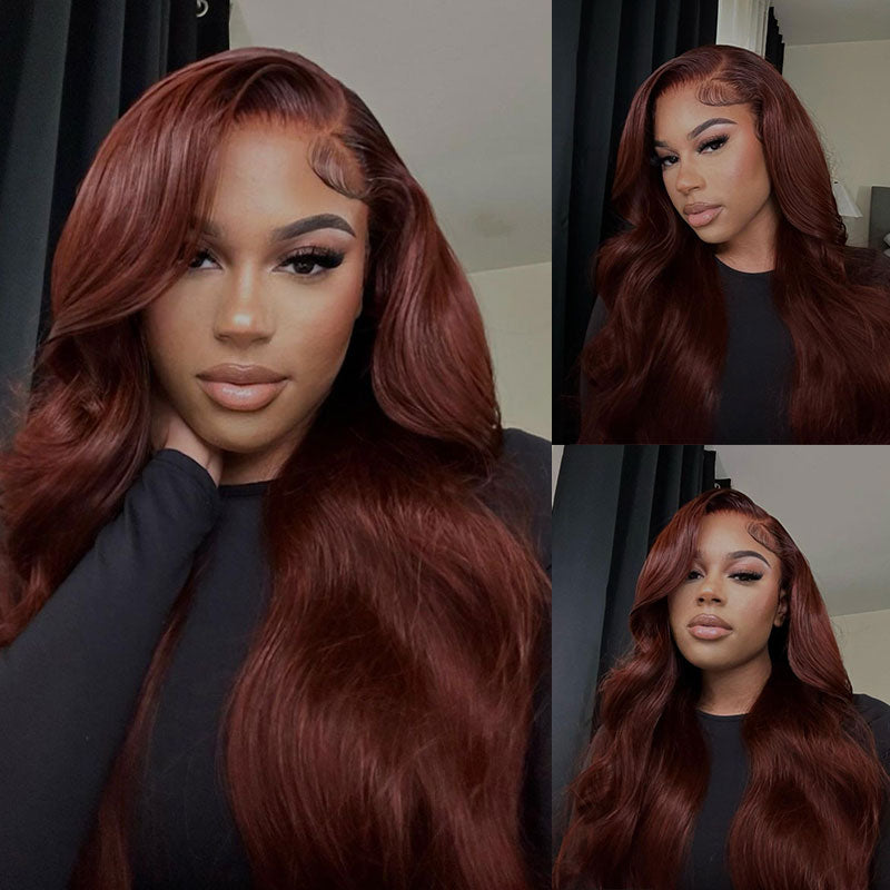 Alididi Reddish Brown Body Wave 4x4/13x4 HD Transparent Lace Front Wigs Human Hair