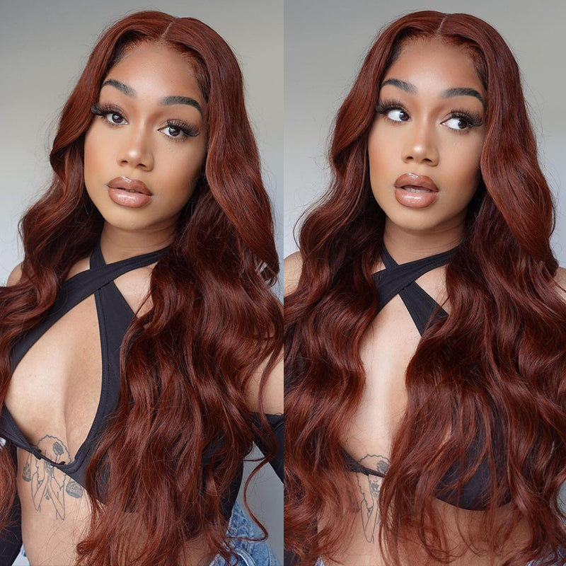 Alididi Reddish Brown Body Wave 4x4/13x4 HD Transparent Lace Front Wigs Human Hair