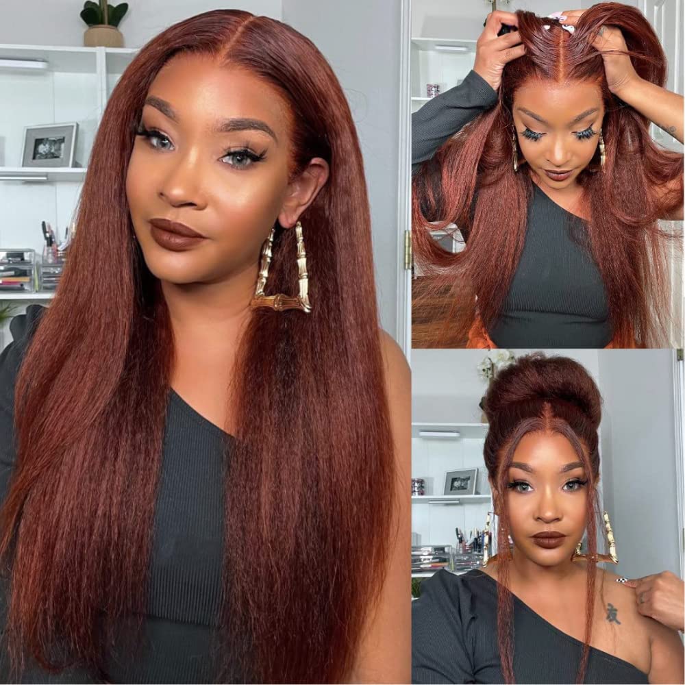 Reddish Brown 13x4/4x4 HD Transparent Lace Wig Kinky Straight Glueless Human Hair Wigs