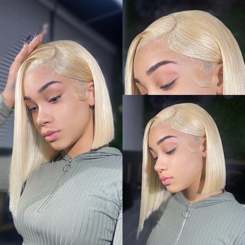 Alididi 613 Blonde Straight Short Bob Wigs 4x4/13x4 Lace Front Wigs Human  Hair