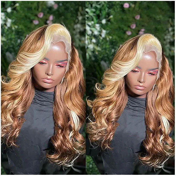 Skunk Stripe Blond Mix With Brwon Color Body Wave Lace Frontal Wigs Alididi Hair