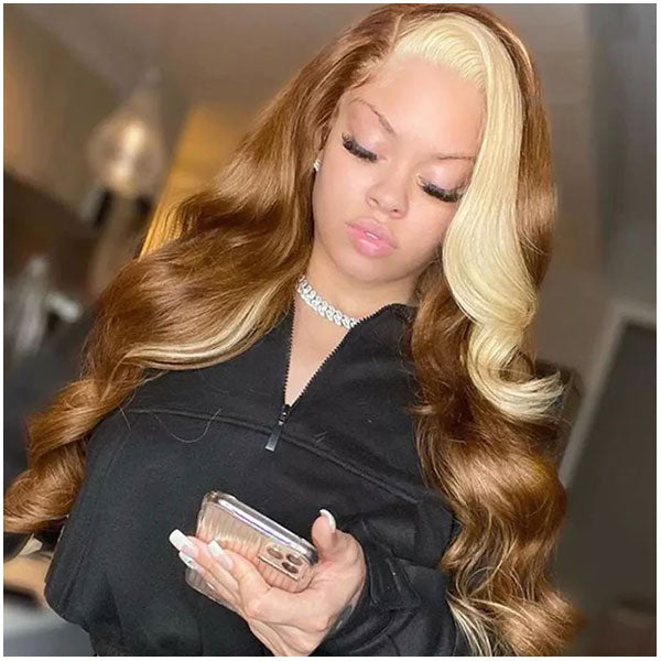 Skunk Stripe Blond Mix With Brwon Color Body Wave Lace Frontal Wigs Alididi Hair