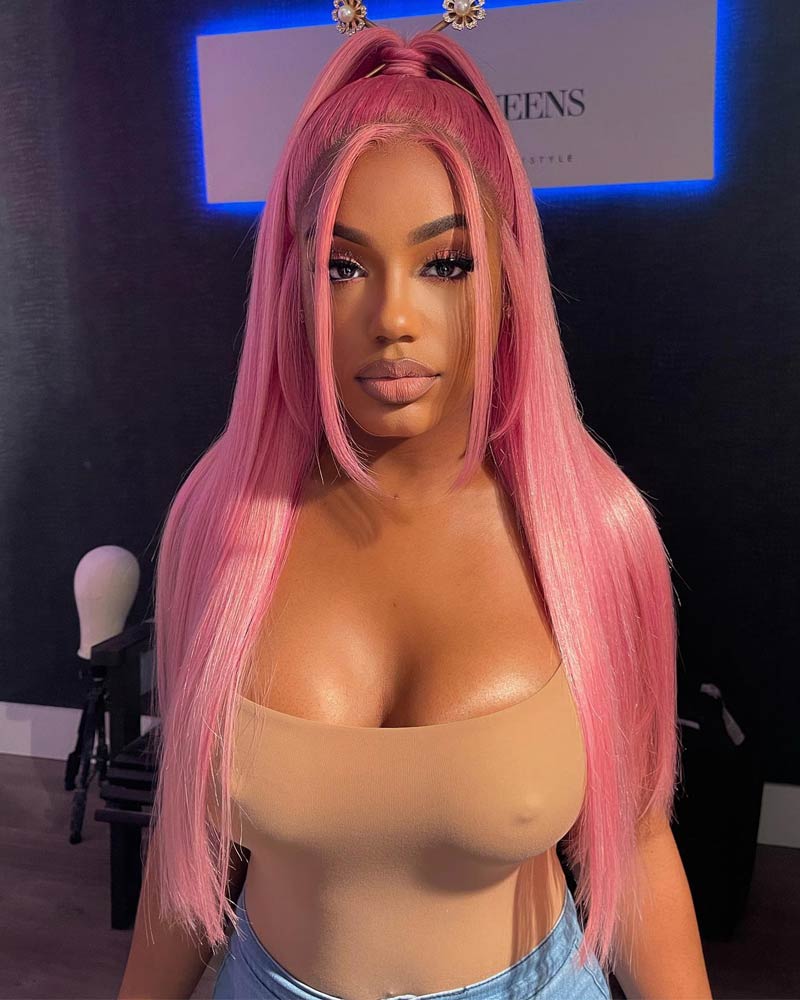 Trendy-Light-Ash-Pink-Colored-Wig-Straight-Human-Hair-Lace-Front-Wigs