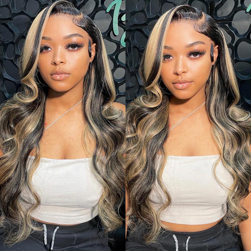 Balayage Highlight Hair 13x4 HD Transparent Lace Front Body Wave Human Hair Wig Pre Plucked Honey Blonde Brown Wigs-Alididihair