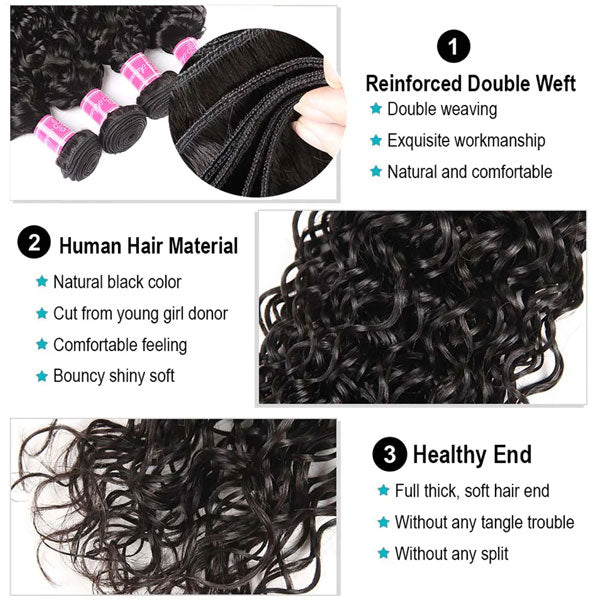 Water Wave Hair 4 Bundles With Closure Brazilian Hair Natural Color