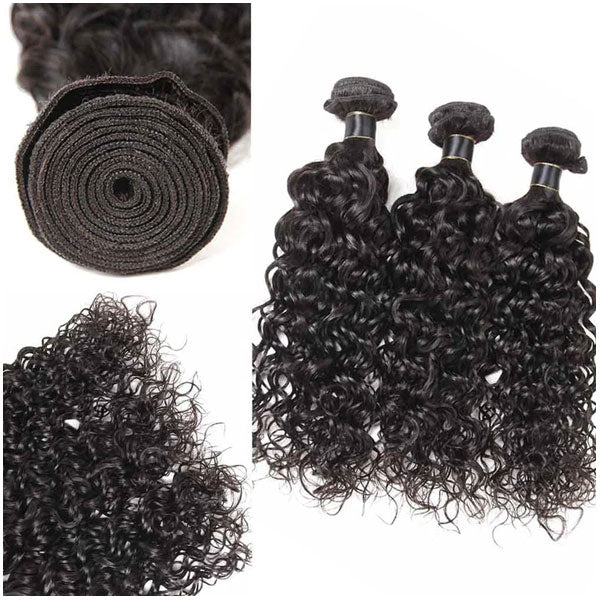 Water Wave Hair 4 Bundles With Closure Brazilian Hair Natural Color