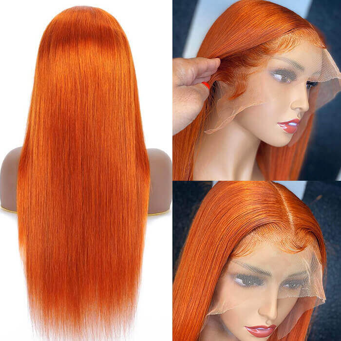 Alididi Ginger Orange Color Straight 4x4/13x4 HD Transparent Lace Front Wig  Human Hair