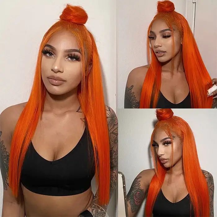 Alididi Ginger Orange Color Straight 4x4/13x4 HD Transparent Lace Front Wig  Human Hair